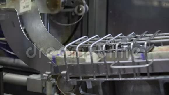 牛奶包装线四元包装的乳制品在乳品厂沿输送机移动视频的预览图