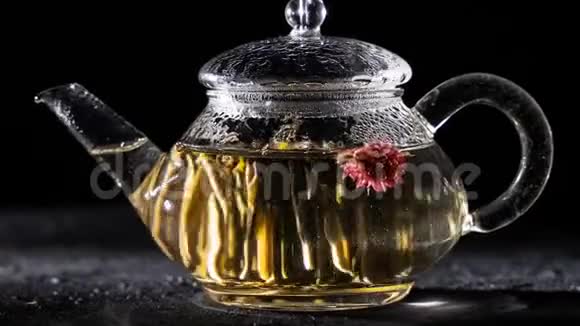 红色盛开的茶的漂浮视频的预览图