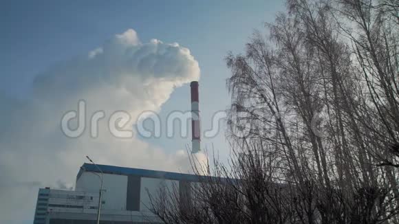 树木附近的大工业工厂视频的预览图