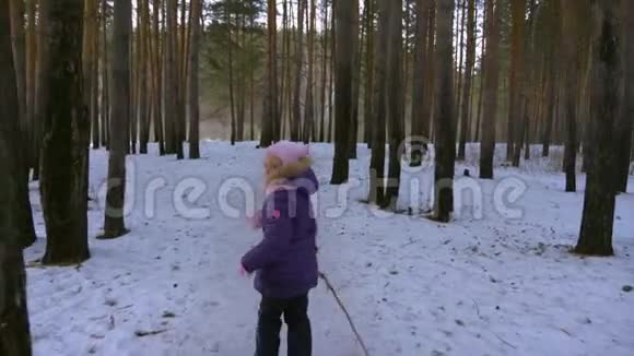 少女傍晚漫步冬林视频的预览图