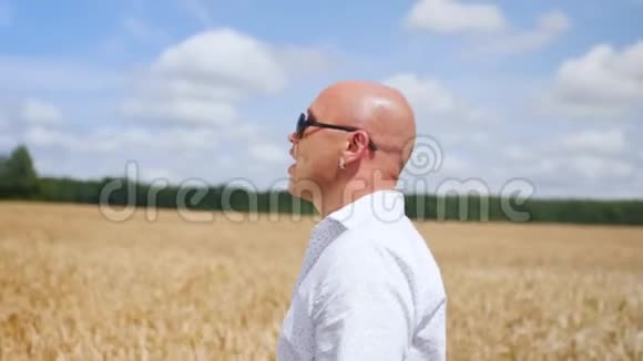光秃秃的男人在金色麦田里唱歌中弹视频的预览图