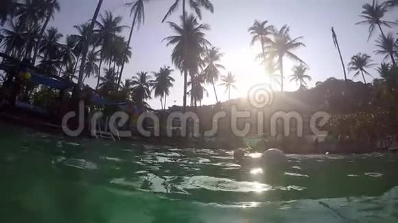 山中游泳池有椰子树景观假期假期概念慢动作1920x1080视频的预览图
