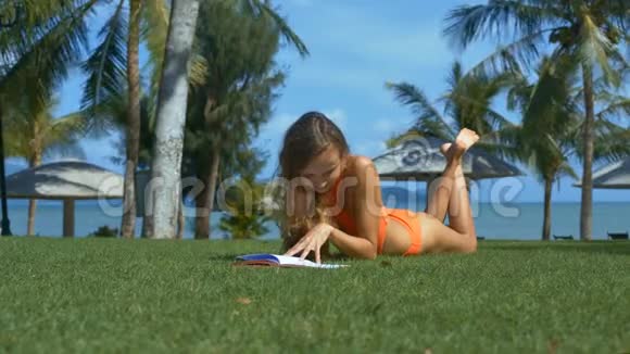 比基尼女郎海洋海滩草坪阅读手册视频的预览图
