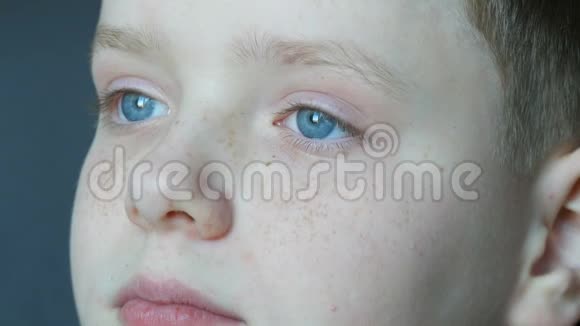 一对金发少年的体贴而悲伤的蓝眼睛他的脸上有红色的雀斑长长的白色睫毛远远望去视频的预览图