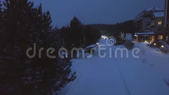 冬天人们在公园里散步街灯照亮了小路剪辑美丽的冬季夜晚人们散步视频的预览图