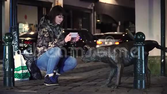 女士旅游图片小便狗在布鲁塞尔比利时辛内克皮斯视频的预览图