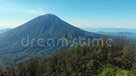 巴厘岛阿贡火山与森林的空中景观视频的预览图