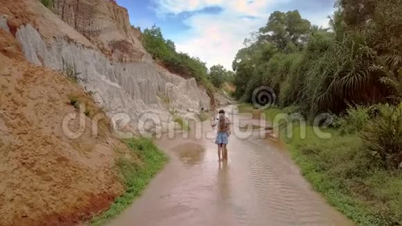 溪流对山和森林的上景视频的预览图