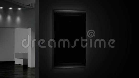 空白发光海报模型照明玻璃支架在夜间画廊视频的预览图