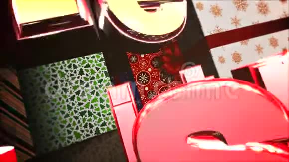 动画特写圣诞快乐文字室内礼品盒木质背景视频的预览图