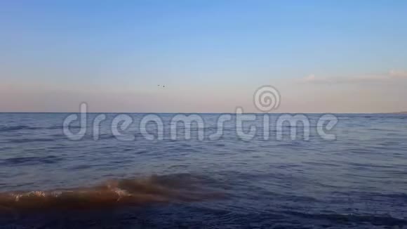 清晨美丽的海滩岸上的小波浪白天度假海滩目的地夏季黎明视频的预览图