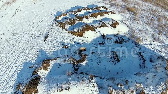 带着雪橇的孩子去了山上视频的预览图