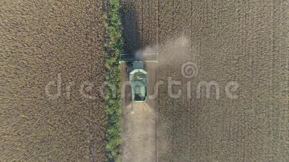 农业综合企业空中观景农业机械在田间收获成熟大豆视频的预览图