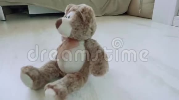 玩具蓬松熊在地板上的视图相机绕着它转视频的预览图