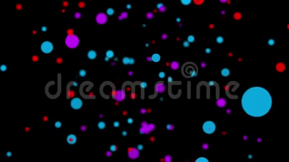 五彩的圆形粒子在黑色背景上飞行循环动画3D渲染视频的预览图