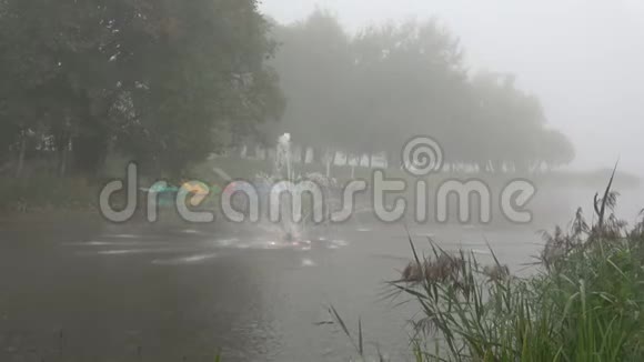 河水和晨雾的喷泉视频的预览图