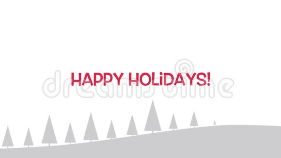 动画特写快乐假期文字白色背景的圣诞树视频的预览图