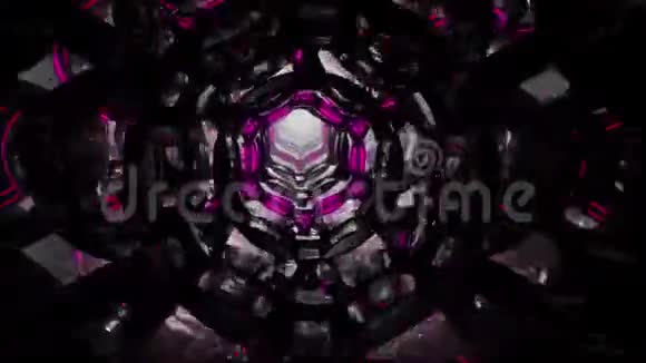 飞行穿过一个抽象的无尽的紫黑环隧道在4K中加载3D视频视频的预览图