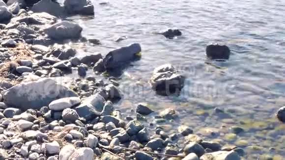 太阳在湖岸的水面上反射视频的预览图