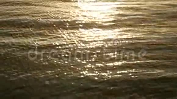 在日落时分阳光从水面反射出闪闪发光的光芒在海边抽象模糊的背景视频的预览图