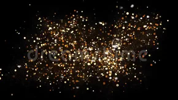 黑色背景上金色闪光的灰尘火花飞溅介绍与金粉博克发光魔法雾效果视频的预览图