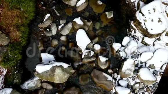 溪流流过白雪覆盖的岩石视频的预览图