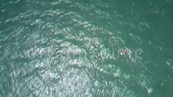 太阳射线与冲浪者的身影在海水中嬉戏视频的预览图