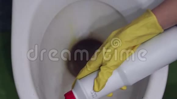 妇女在厕所的内部使用清洁剂视频的预览图