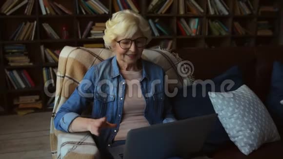 开朗的老年妇女通过互联网交流视频的预览图