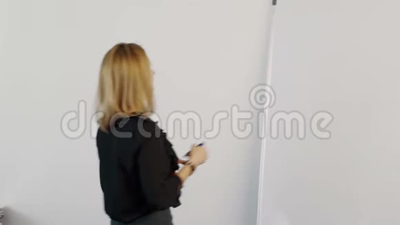 有记号笔的商界女性写在磁板计划上视频的预览图