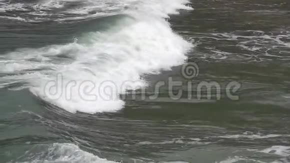 年轻女子独自在波浪海中游泳视频的预览图