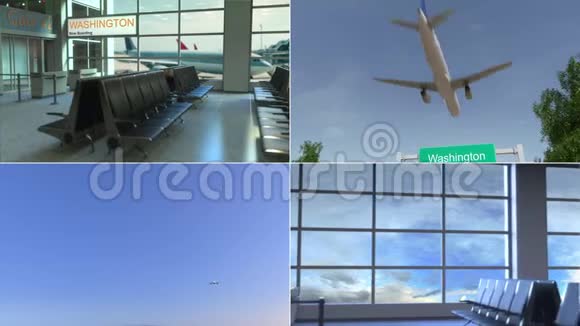 去华盛顿的旅行飞机抵达美国概念蒙太奇动画视频的预览图