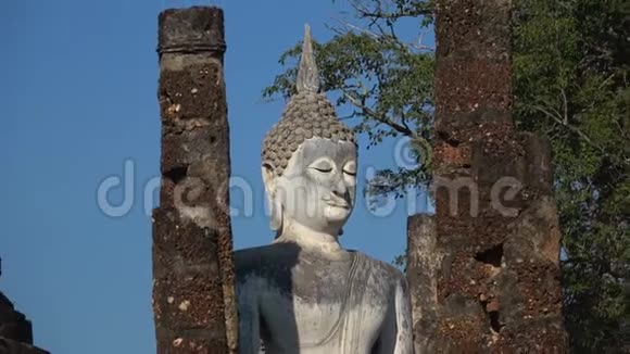 佛寺遗址上的白色佛像雕塑苏科泰视频的预览图
