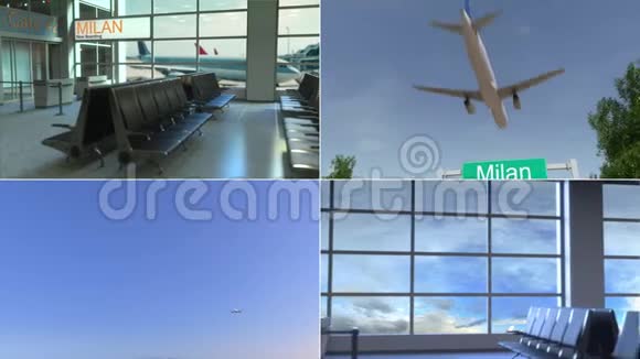 去米兰的旅行飞机抵达意大利概念蒙太奇动画视频的预览图