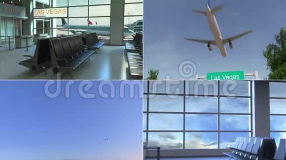 去拉斯维加斯旅行飞机抵达美国概念蒙太奇动画视频的预览图
