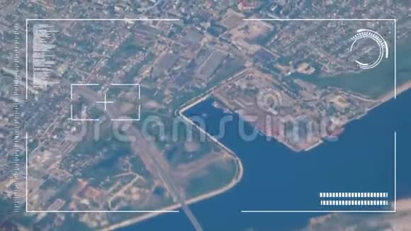 有动画界面的城市和河流的鸟瞰图视频的预览图