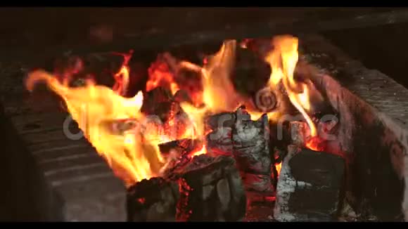 在壁炉里燃烧中型火焰壁炉的回环夹视频的预览图