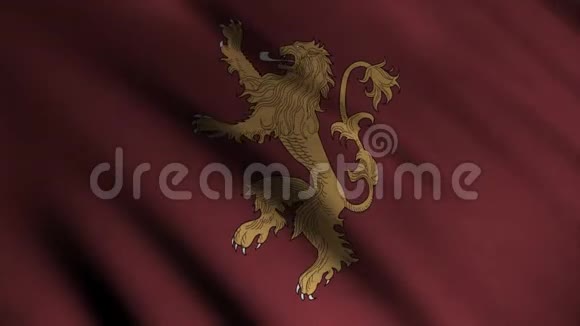 金色狮子的剪影以发展红旗为背景勇敢地站在两条腿上动画房屋徽记视频的预览图