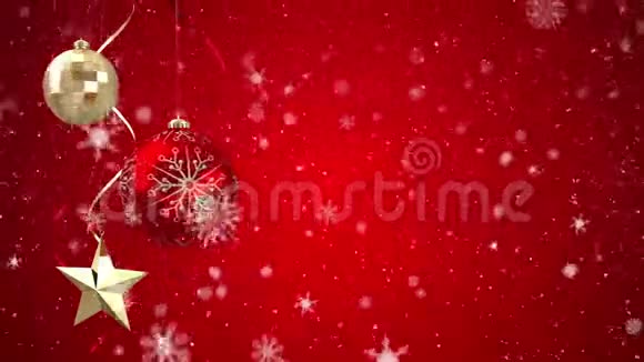 红色背景下的圣诞装饰品数字动画视频的预览图