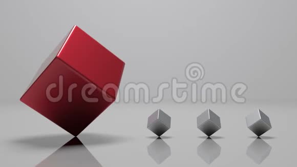 4k3d旋转红色金属立方体和三个小金属立方体无缝环视频的预览图