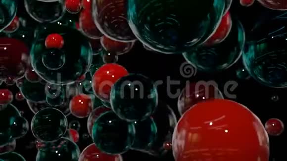 运动图形三维循环动画作为背景在4k与简单的球体和景深许多黑色和红色视频的预览图
