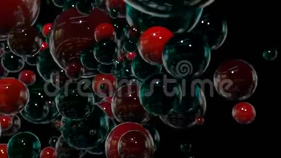 运动图形三维循环动画作为背景在4k与简单的球体和景深许多黑色和红色视频的预览图