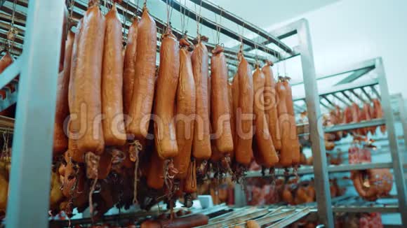 在肉类工业或肉店制造香肠生肉熏肉牛肉猪肉小牛肉和视频的预览图