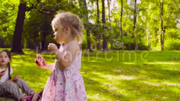 公园里有两个女孩在吃石榴石视频的预览图