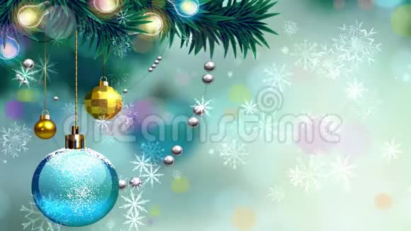 节日圣诞背景与球和雪球视频的预览图