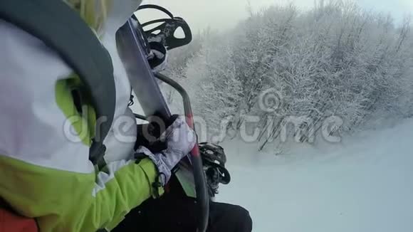 绝望的女滑雪者到最高的山峰滑雪表演大师级视频的预览图