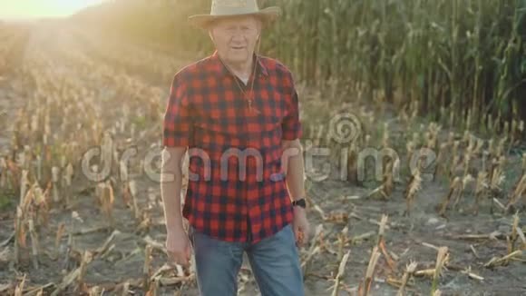 成功的高级农民斯米利姆格在4K镜头下的肖像视频的预览图