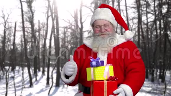 圣诞老人在户外拿礼物视频的预览图