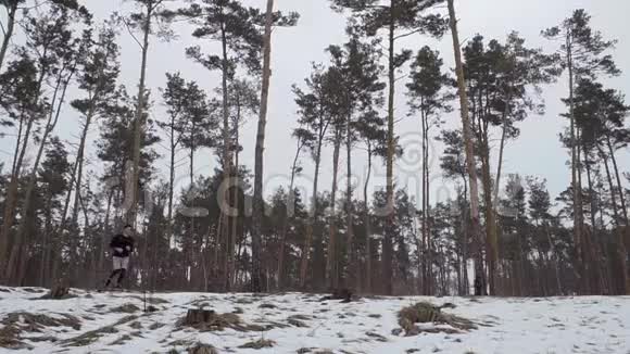 帅哥早上沿着雪地越野跑视频的预览图