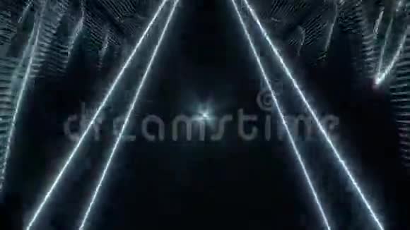 抽象神圣发光三角线框设计与金属运动背景3d渲染壁纸无尽循环俱乐部视频的预览图